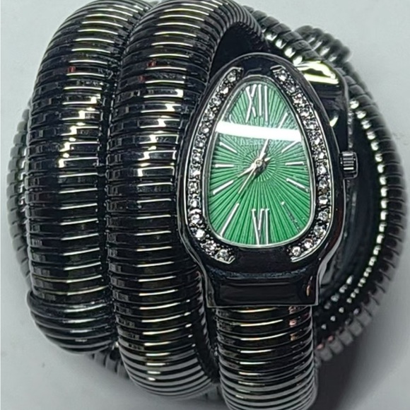 Serpenti Style Wrap Watch – Black & Silver Tone | Green Dial main image 2